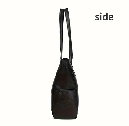 Large PU Leather Tote Bag with Zipper & Double Handles
