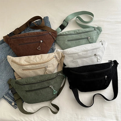 Lightweight Corduroy Fanny Pack Crossbody Bag Fashionable Retro Style Casual Chest Waist Fresh