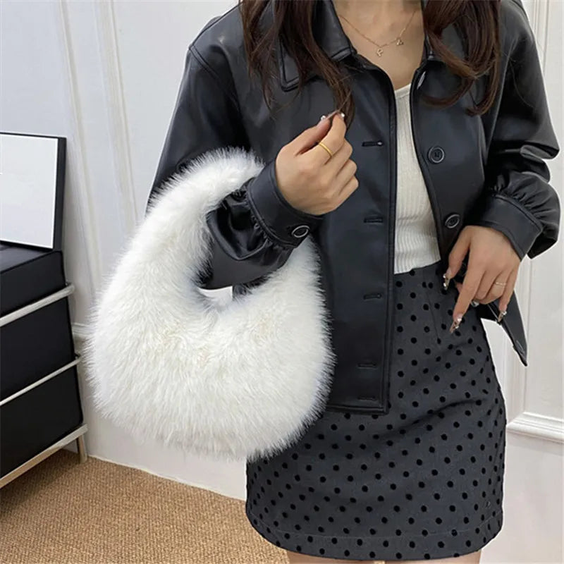 Fluffy Plush Tote Bag – Women's Fuzzy Shoulder & Underarm Handbag