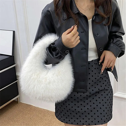 Fluffy Plush Tote Bag – Women's Fuzzy Shoulder & Underarm Handbag
