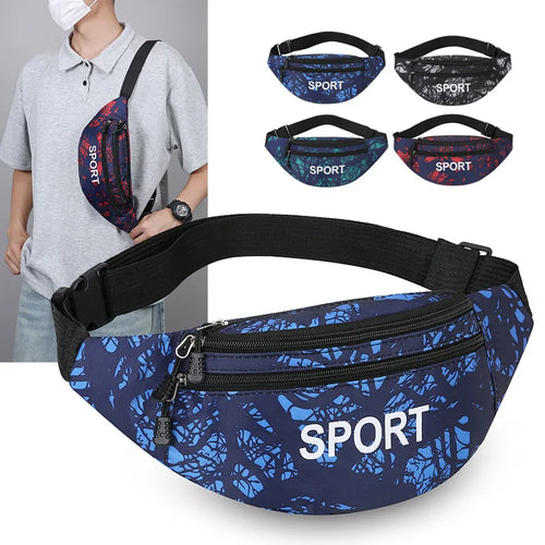 Men S Mobile Phone Waist Bag Letter Graffiti Single-Shoulder Crossbody Bag Large-Capacity Nylon