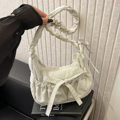 Padded Noodle Tote Bag – Bow Drawstring Ruched Shoulder Purse
