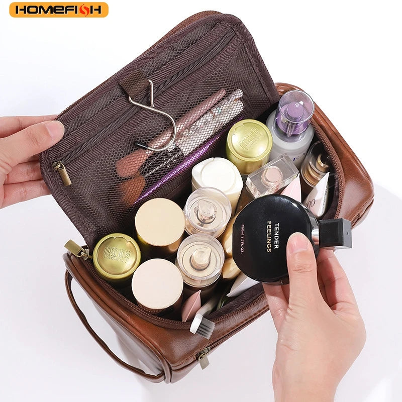 Homefish Men Pu Vintage Luxury Toiletry Bag Travel Necessary Business Cosmetic Makeup Cases Male