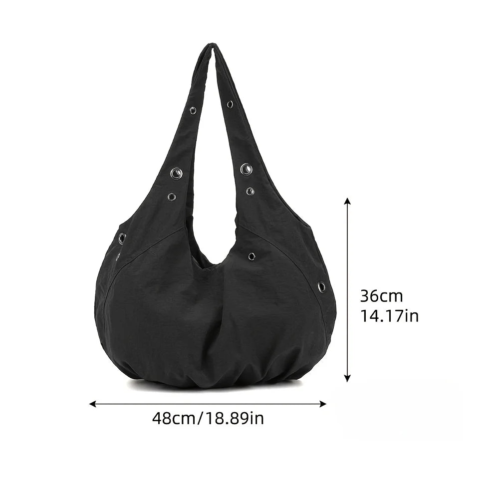 Women's Nylon Hobo Tote Bag – Spacious Shoulder Bag with Grommet Detail