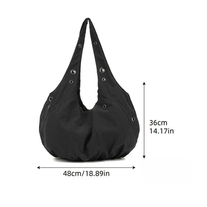 Women's Nylon Hobo Tote Bag – Spacious Shoulder Bag with Grommet Detail