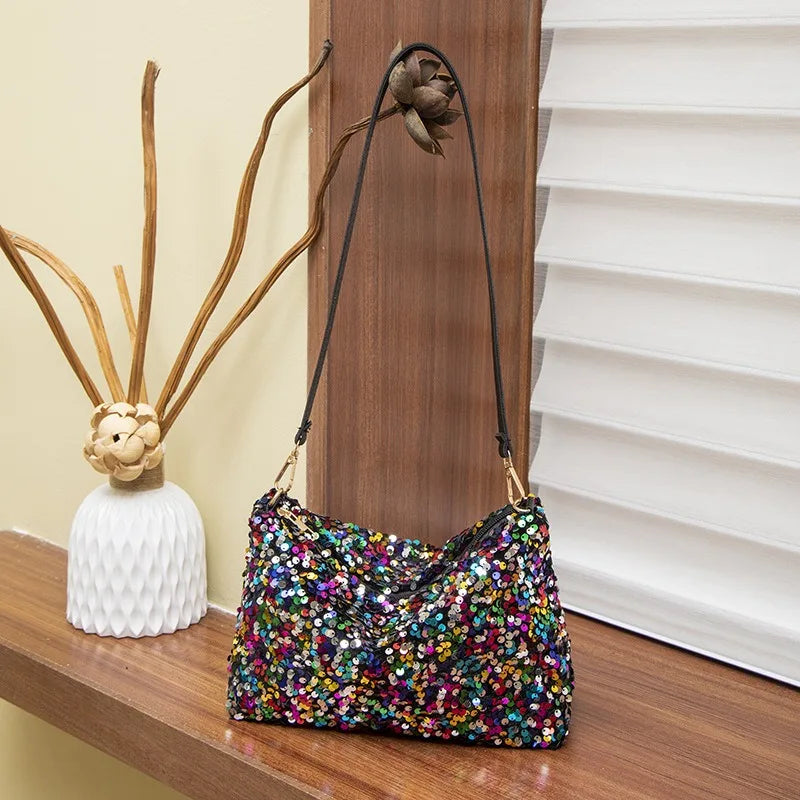 Shimmer Sequin Shoulder Bag Sparkly Versatile Underarm Bags Evening Parties