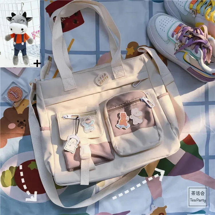 Kawaii Canvas Crossbody Bag – Japanese Style Shoulder Bag for Women & Students