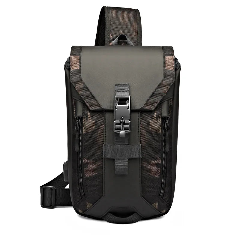 Men S Crossbody Buckle Usb Chest Bag Oxford Fabric Waterproof Large Capacity Crossbody Chest Bag