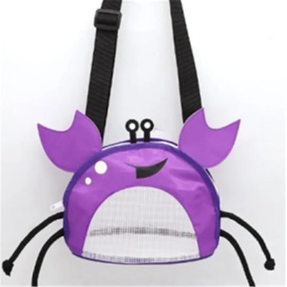 Novelty Design Crab Mesh Storage Bag Cute Cartoon Pattern Zipper Beach Bag Girl Shoulder Bag
