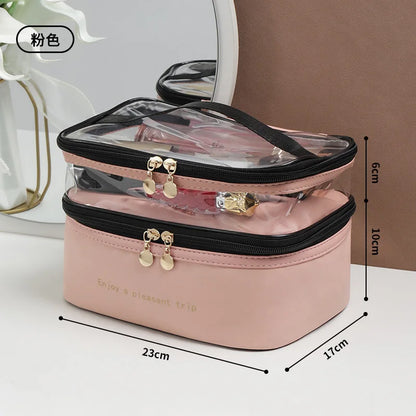 Double Pvc Cosmetic Bag Wash Handbag Large Capacity Multifunctional Portable Travel Skin Care