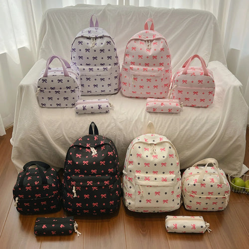Sweet Fresh Butterfly Flower Printed Three Piece Backpack Set Lightweight Large Capacity Student