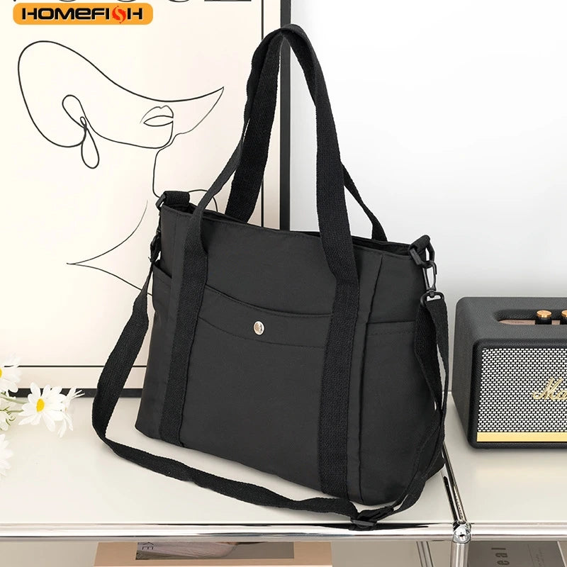 Homefish Large Capacity Solid Color Messenger Bag Nylon Casual Crossbody Bag Adjustable Removable