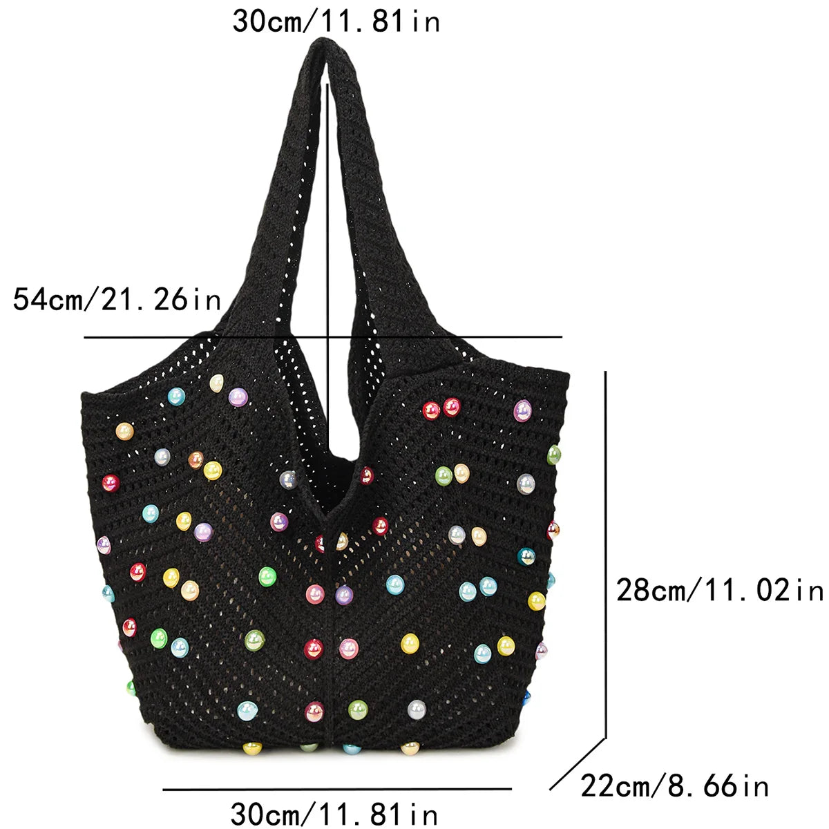 Beach Knitted Openwork Women Shoulder Bag Colorful Pearl Tote Soft Material Large Capacity Versatile