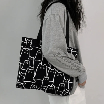 Thicken Canvas Bag Zipper Inner Tote Bag Cute Handbag Shoulder Large Capacity Women Shopping Bag
