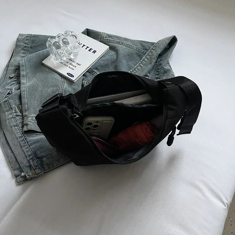 Nylon Crescent Crossbody Bag – Women's Wide Strap Shoulder Messenger Bag