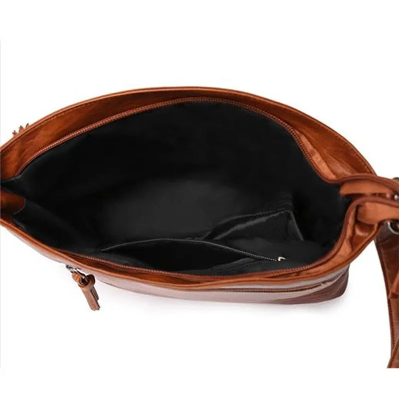 Retro Soft Leather Crossbody Bag – Multi-Pocket Shoulder Bag