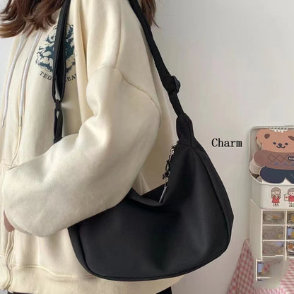 Canvas Crossbody Bag with Charm – Large Capacity Shoulder Bag