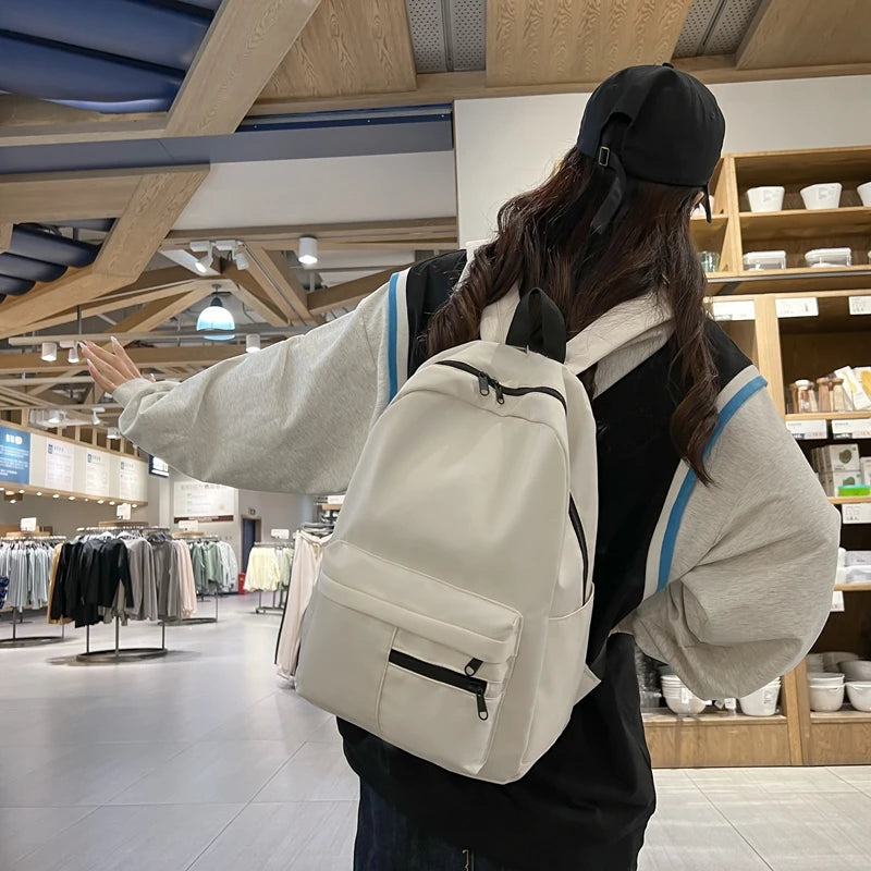 Casual Backpack - Lightweight Solid Color School Bag