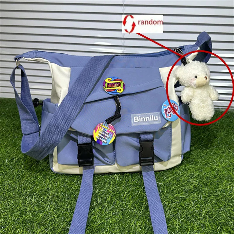 Men's Crossbody Shoulder Bag with Badge Bear Charm – School & Travel