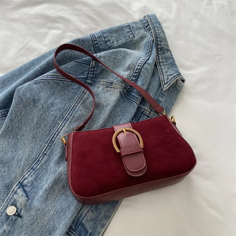 Suede Baguette Bag – Women's Small Shoulder & Crossbody Purse