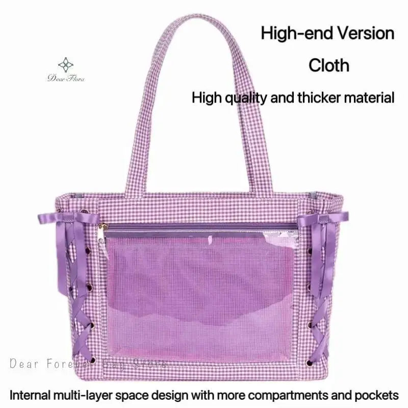 Japanese Sweet Women Ribbon Ita Bag Cute Lolita Girl Transparent Handbags Large Capacity Tote