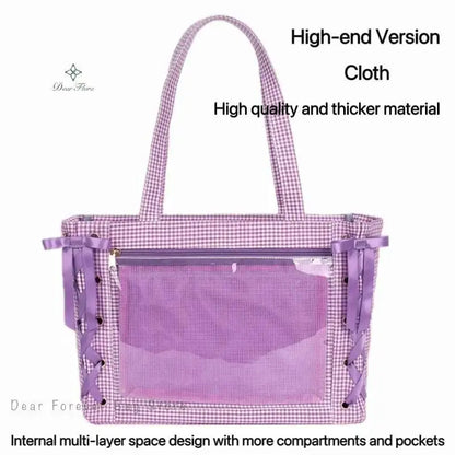 Japanese Sweet Women Ribbon Ita Bag Cute Lolita Girl Transparent Handbags Large Capacity Tote