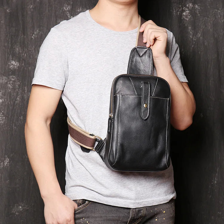 Men S Leather Usb Breast Bag Casual Women Small Single Shoulder Layer Cowhide Crossbody