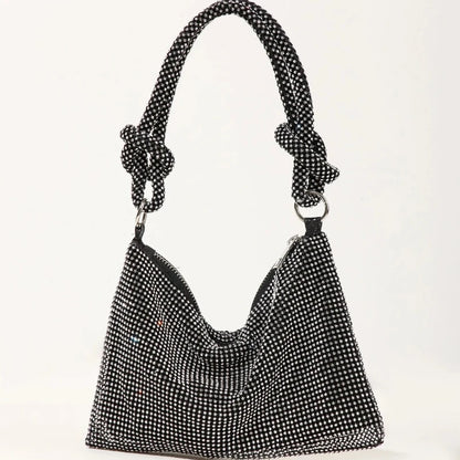 Rhinestone Embellished Shoulder Bags Sparkly Crystal Evening Purse Knotted Handle Parties Occasions