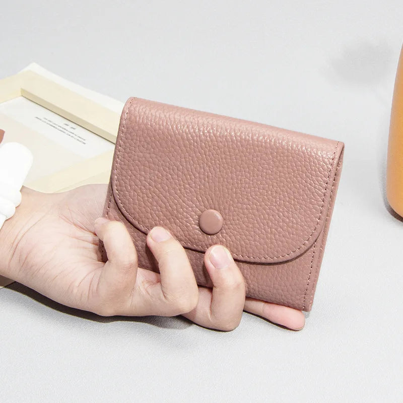 Small Purse Mini Simple Solid Color Leather Coin Card Bag Inside Outside All Woman