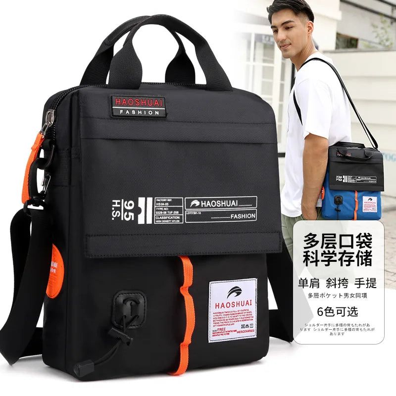 Men S One Shoulder Sling Casual Briefcase Canvas Waterproof Outdoor Function Diagonal Span Bag