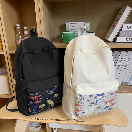 Women's Waterproof Nylon Backpack – Cute Print Student Bookbag