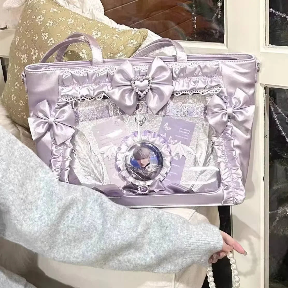 Y2K Lace Ita Crossbody Bag – Transparent Tote for Women