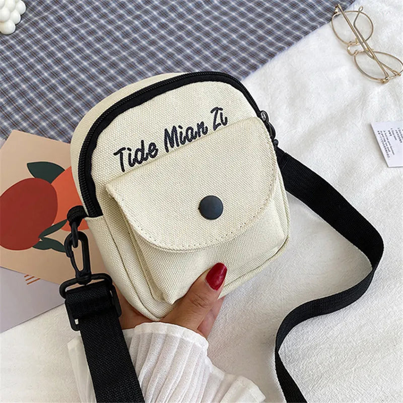 Canvas Crossbody Phone Bag with Cute Bear Plush Pins