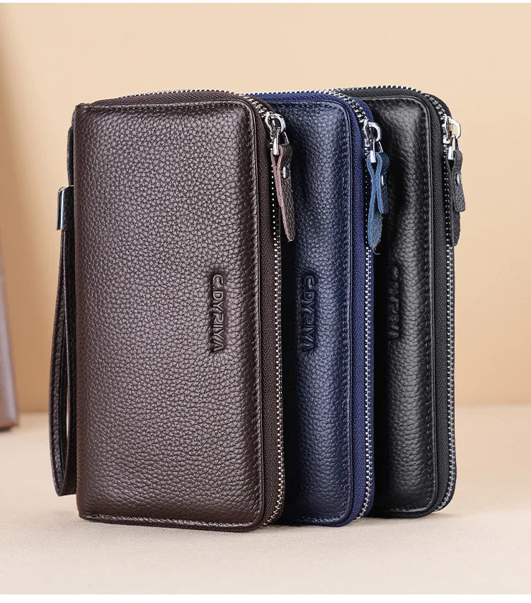 Men S Purse Long Leather Zipper Business Hand Large Capacity Mobile Phone Storage Rope Wallet