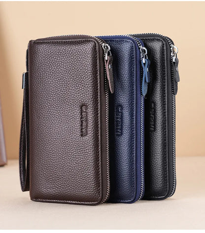 Men S Purse Long Leather Zipper Business Hand Large Capacity Mobile Phone Storage Rope Wallet