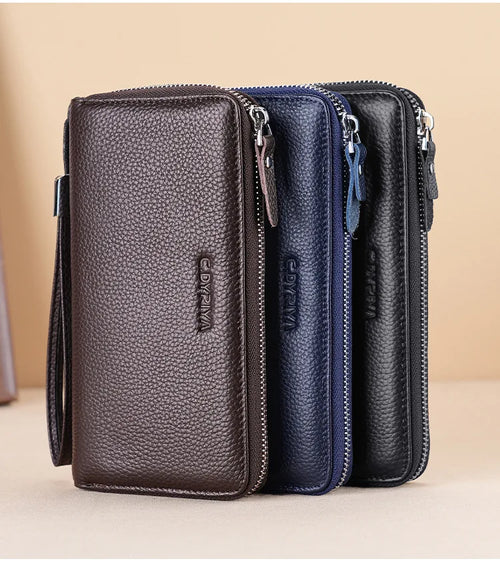 Men S Purse Long Leather Zipper Business Hand Large Capacity Mobile Phone Storage Rope Wallet