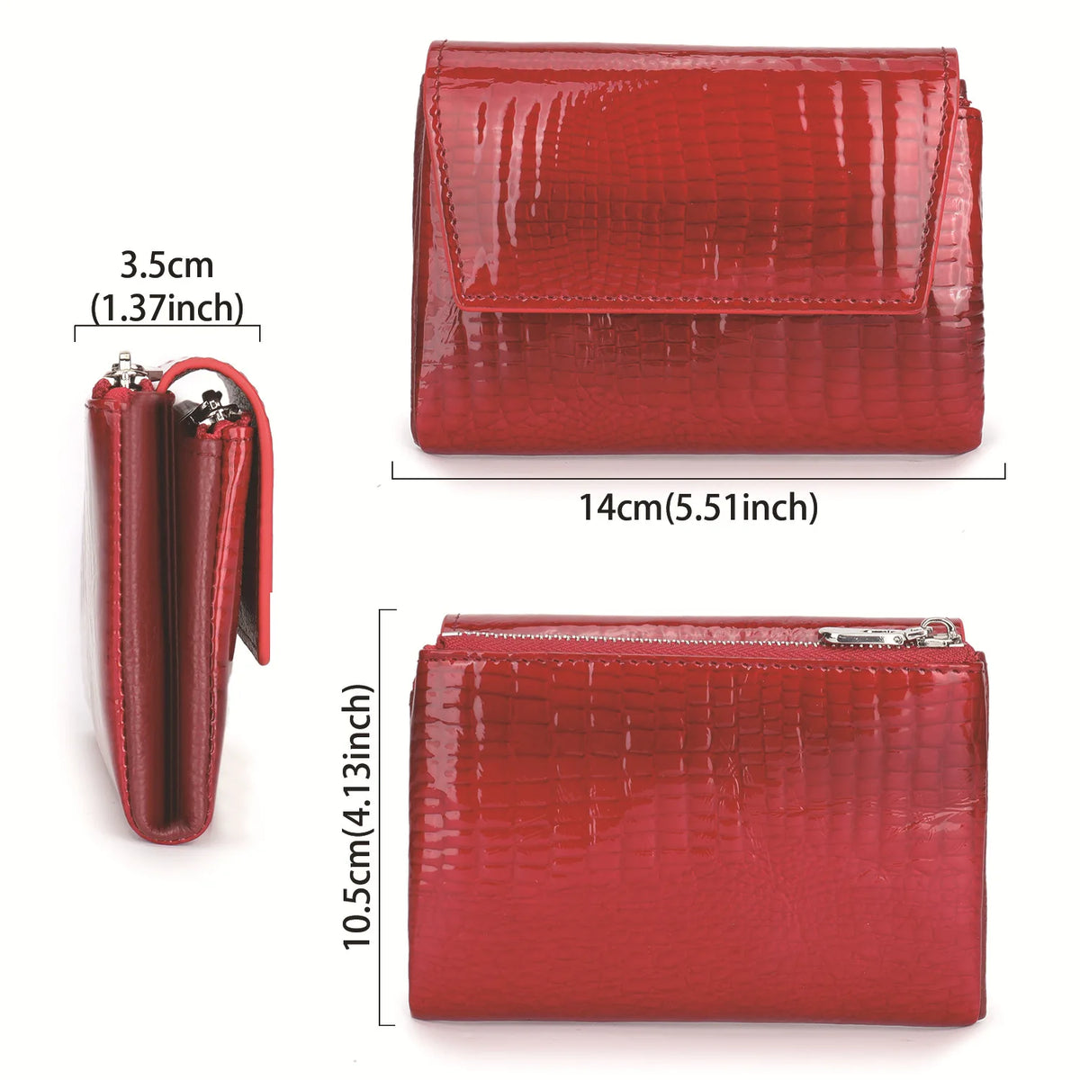 Glossy Genuine Leather Short Wallet Women High-End Lacquered Magnetic Buckle Wallet