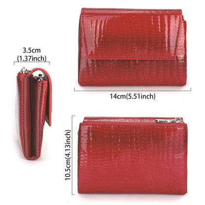 Glossy Genuine Leather Short Wallet Women High-End Lacquered Magnetic Buckle Wallet