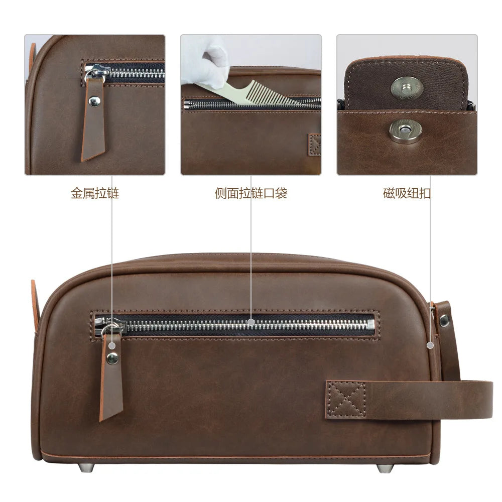 Pu Retro Large Capacity Waterproof Wash Bag High-Grade Cosmetic Storage Travel Handbag - Waterproof