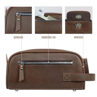 Pu Retro Large Capacity Waterproof Wash Bag High-Grade Cosmetic Storage Travel Handbag - Waterproof