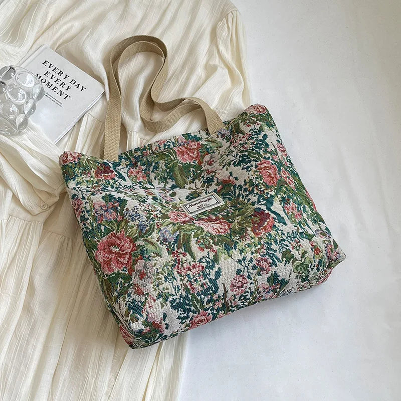 Women's Floral Canvas Tote Bag – Lightweight Large Capacity
