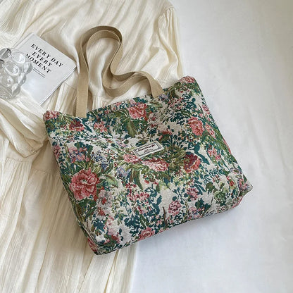 Women's Floral Canvas Tote Bag – Lightweight Large Capacity