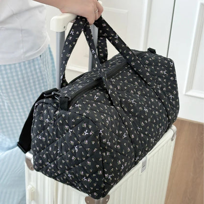 Quilted Floral Duffle Bag with Detachable Shoulder Strap