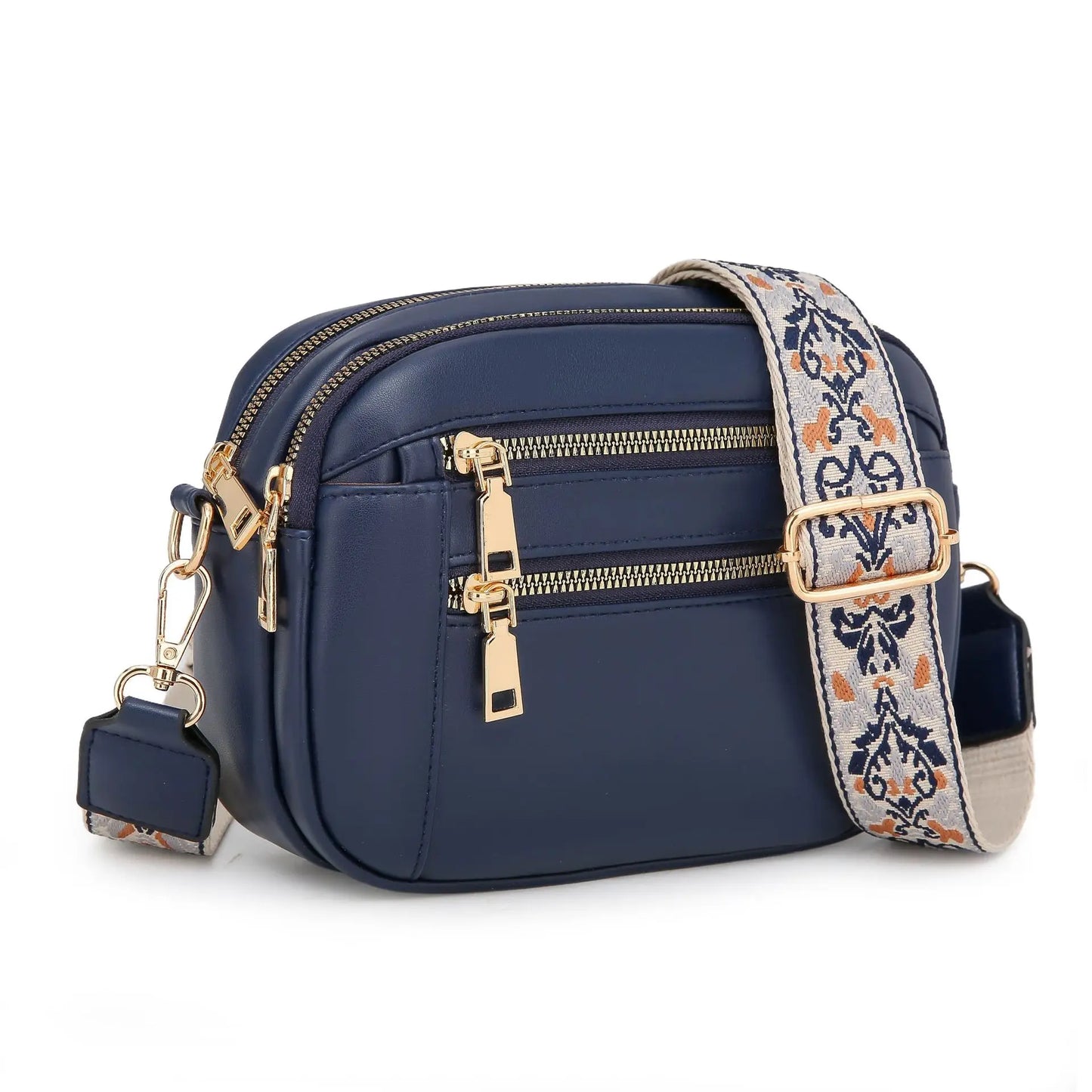 Stylish Wide Shoulder Strap Leather Crossbody Bag States Color Matching Zipper Small Square Suitable