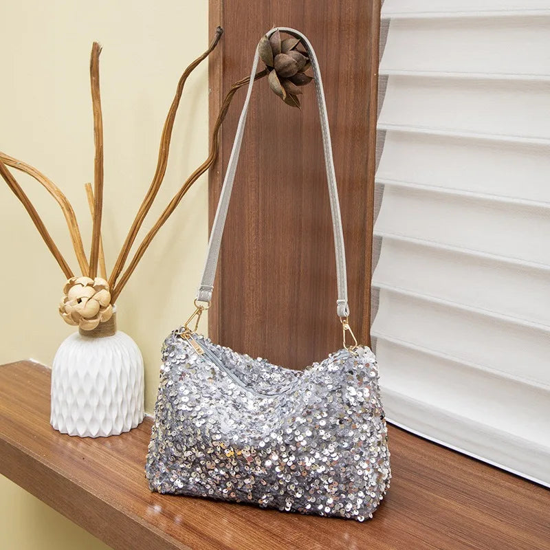 Shimmer Sequin Shoulder Bag Sparkly Versatile Underarm Bags Evening Parties