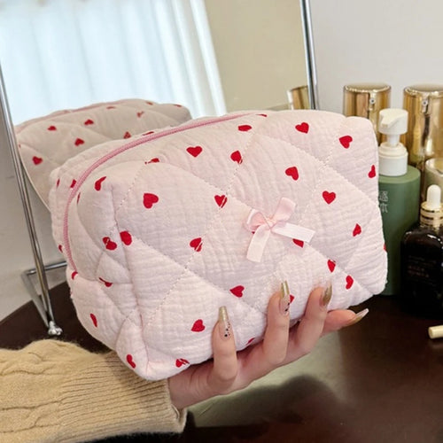 Flower Quilted Makeup Storage Bag Portable Travel Organizer Cosmetic Toiletry Pouch Cute Make Up