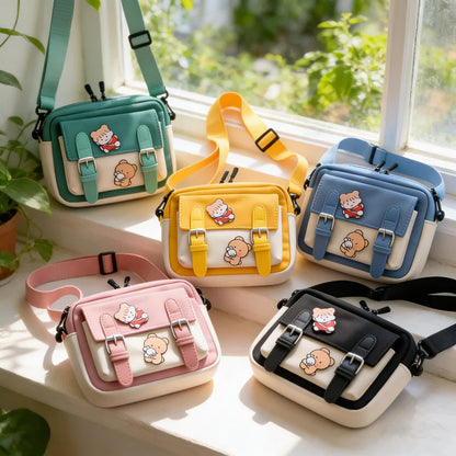 Cartoon Colorblock Mini Canvas Crossbody Bag for Women