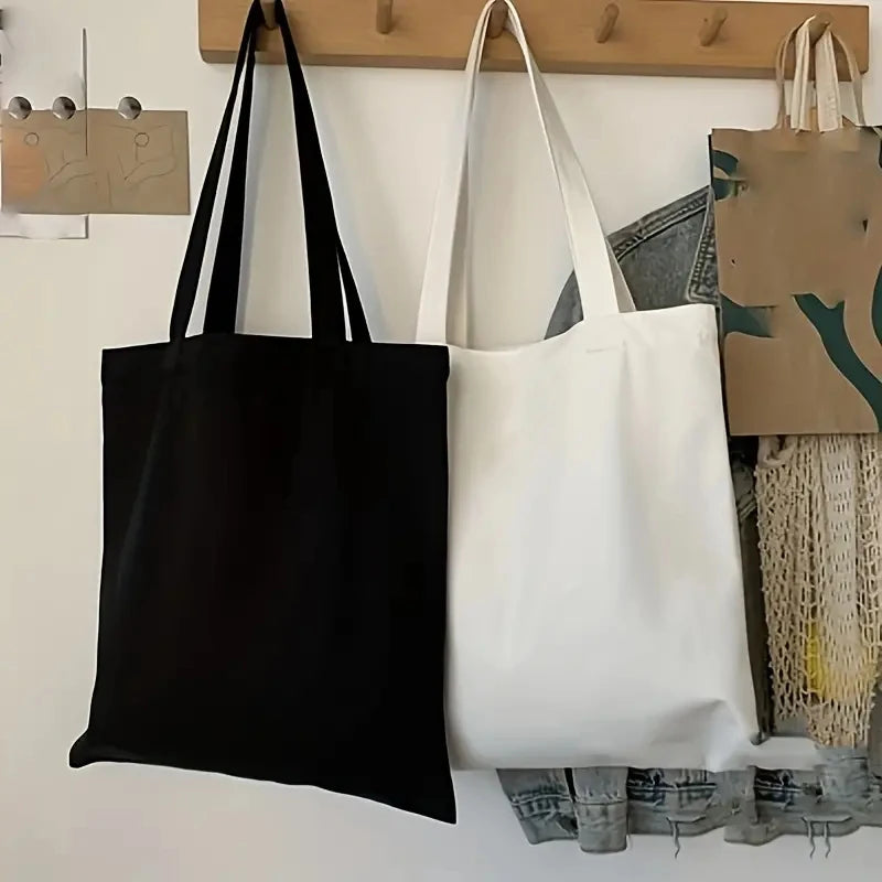 Simple Casual Solid Color Shoulder Bag Canvas Material Large Capacity Women S Handheld Shopping