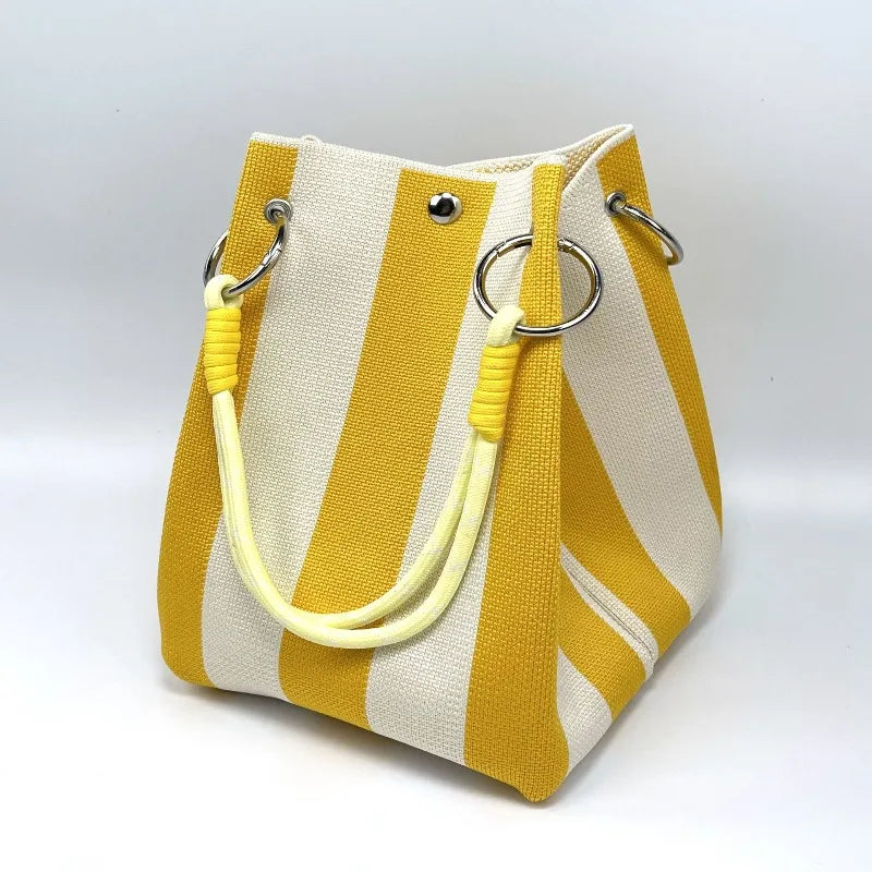 Canvas Striped Bucket Tote Bag – Women's Colorful Shoulder Bag for Casual Outings