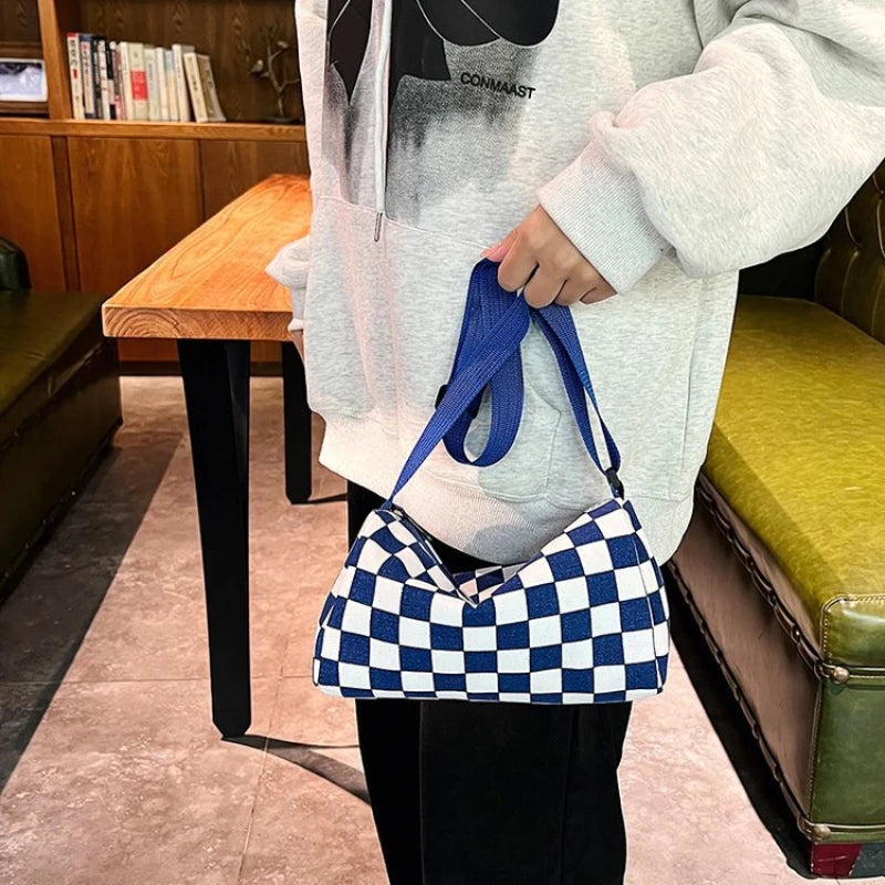 Checkered Crossbody Shoulder Bag – Large Capacity Messenger